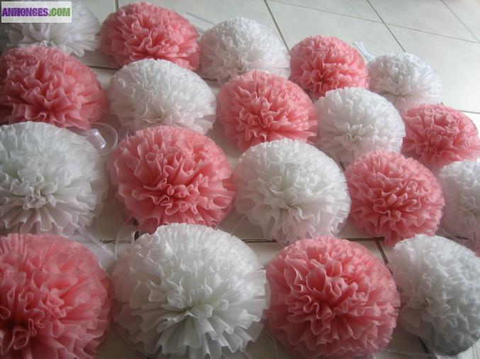 MARIAGE 12 Fleurs de bancs d'église ou de décoration blanches et roses NEUF