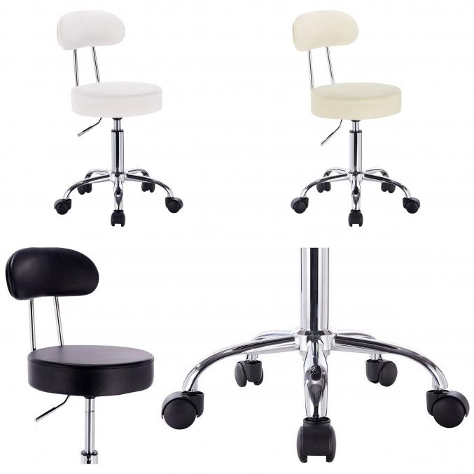 Tabouret Bureau Roulettes Dossier Chaise Pivotante Hauteur Réglable Cuir Synthétique