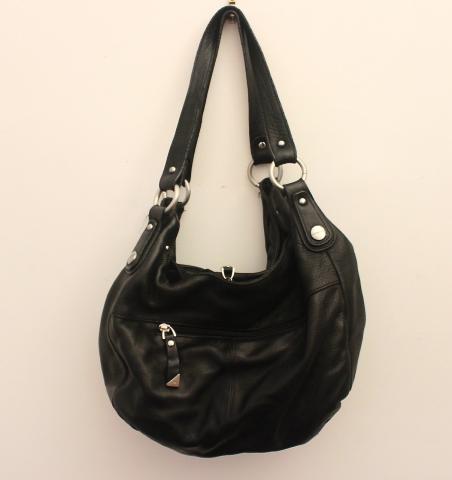 Sac à main en cuir noir Fuchsia