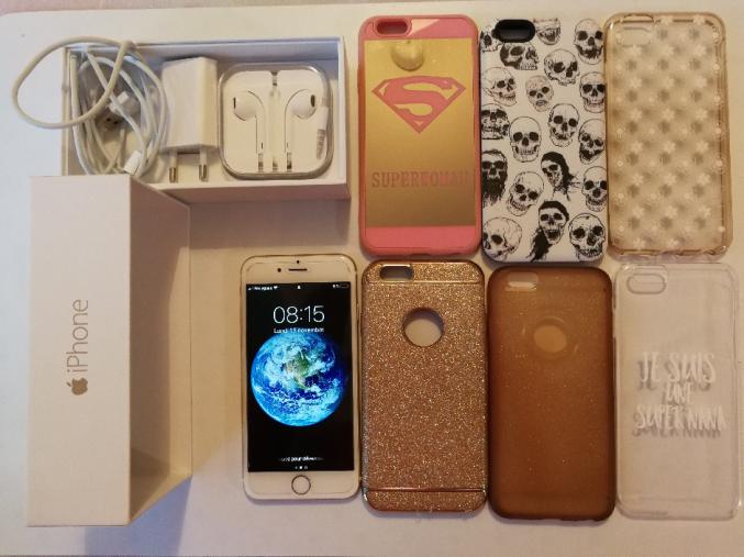 IPhone 6 Gold + 6 coques