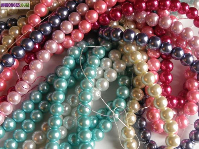 100 perles de verre nacré 8 mm