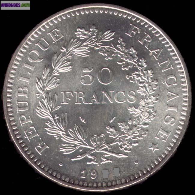Lot de 10.pièces Argent de 50.frs Hercule