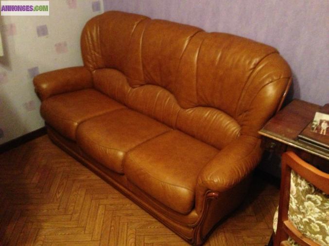 CANAPE CUIR + FAUTEUIL CUIR électrique