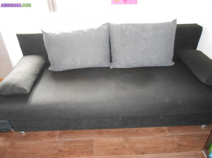 Canapé lit JAMAIKA Velours Noir/Gris
