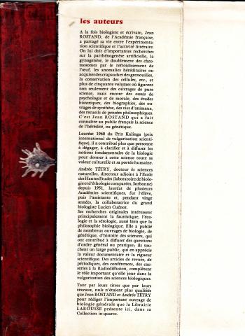 603 La vie Jean Rostand, Andrée Tétry Edité par Larousse, 1962
