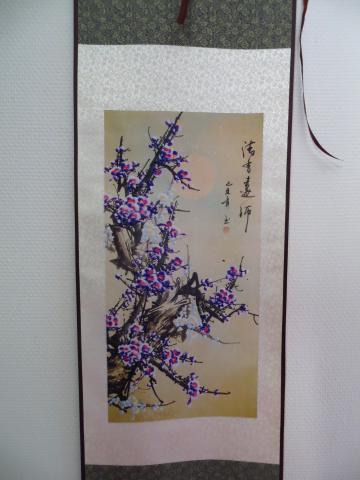 Peinture calligraphie japonaise fleurs violettes