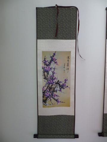 Peinture calligraphie japonaise fleurs violettes