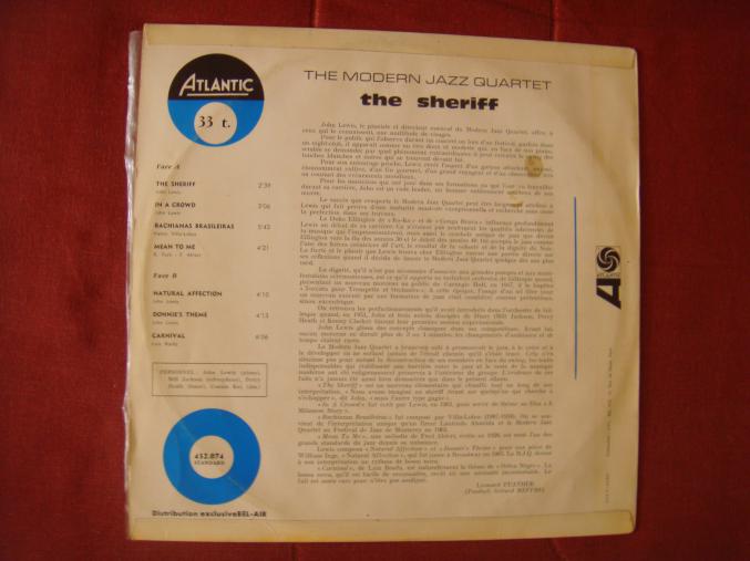 Disque vinyl 33 tours "The shériff" de THE MODERN JAZZ QUARTET