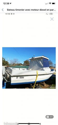 Bateau timonier avec moteur diesel en parfait état général avec remorque