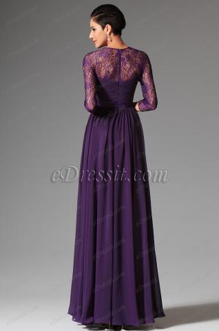 Robe de Soirée violette buste croisé en mousseline edressit