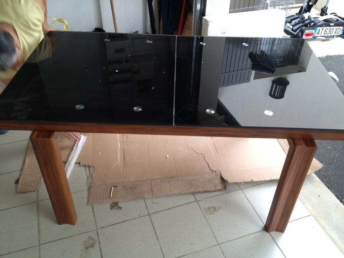 TABLE DESIGN NOYER PLATEAU VERRE NOIRE NEUVE