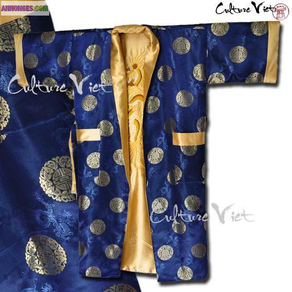 Peignoir Kimono en soie Réversible brodé Dragon