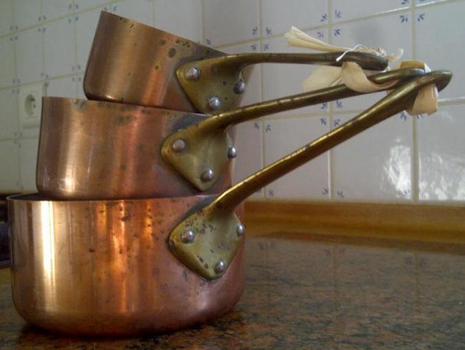 3 casseroies anciènnes cuivre étamé