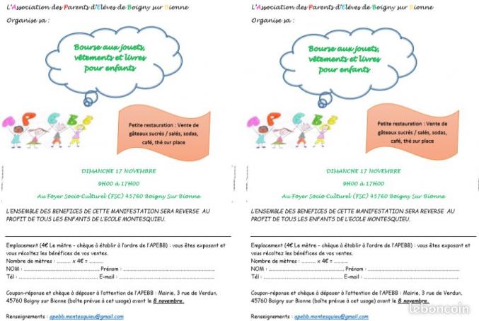 Bourse aux jouets, vêtements et livres pour enfants