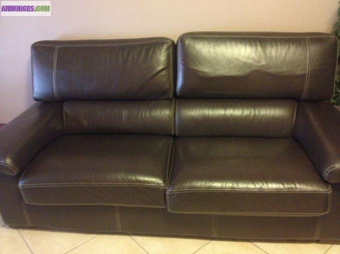 Canapé 3 places cuir chocolat