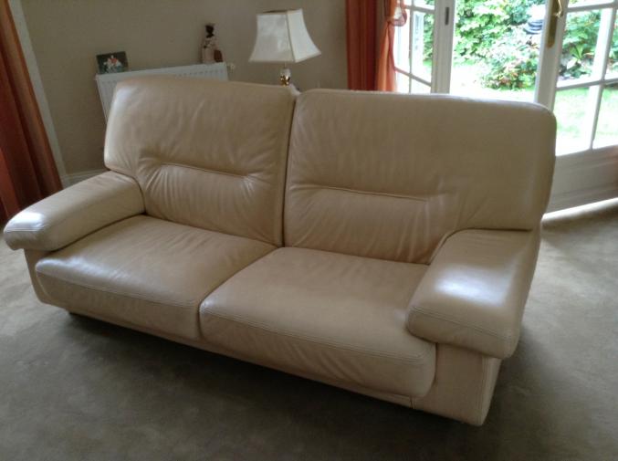 Canapé 3 pla cuir beige