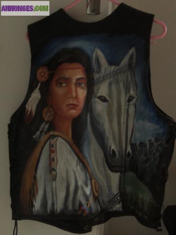 GILET CUIR PLUS VESTE INDIENNE