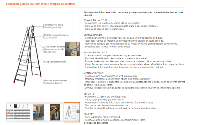Escabeau aluminium grande hauteur 12 marches