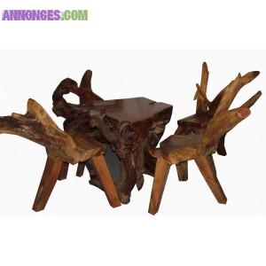 Salon de jardin en racine de Teck massif.