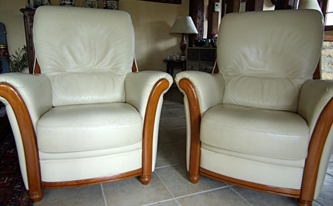 Paire de beaux fauteuils de salon en cuir