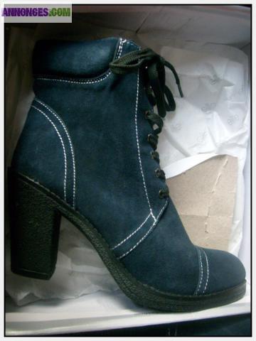 Bottines Elite Cuir Neuves Bleu Marine T39