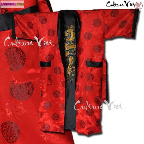Kimono Réversible en soie Rouge et Noire Longévité