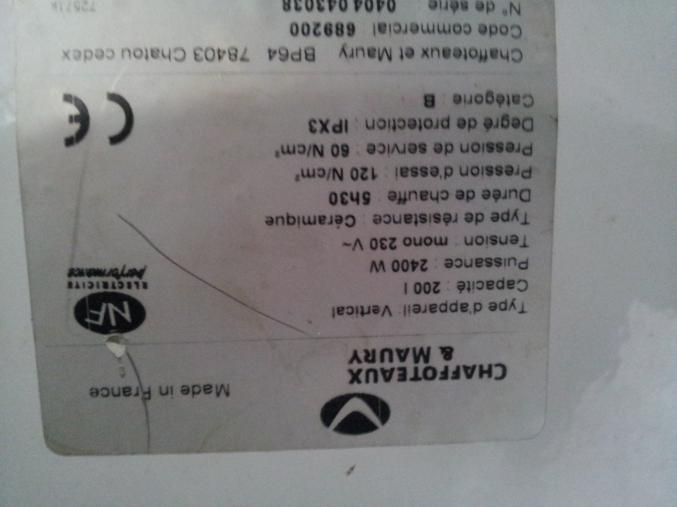 BALLON D EAU CHAFFOTEAUX ET MAURY 200L