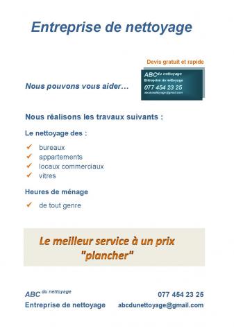 Entreprise de nettoyage et heures de ménage