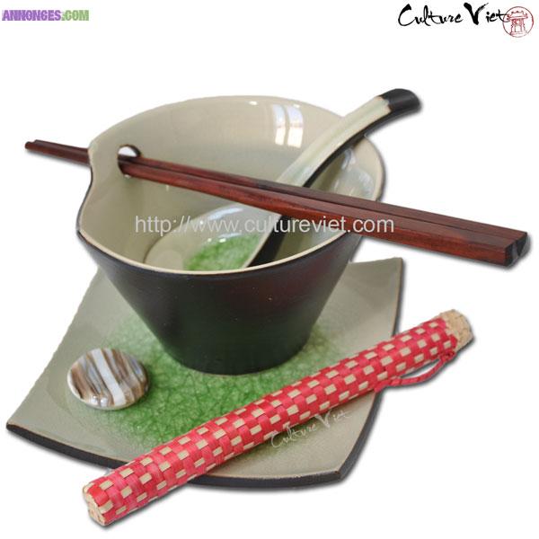 Ensemble bol asiatique en céramique couleur jade