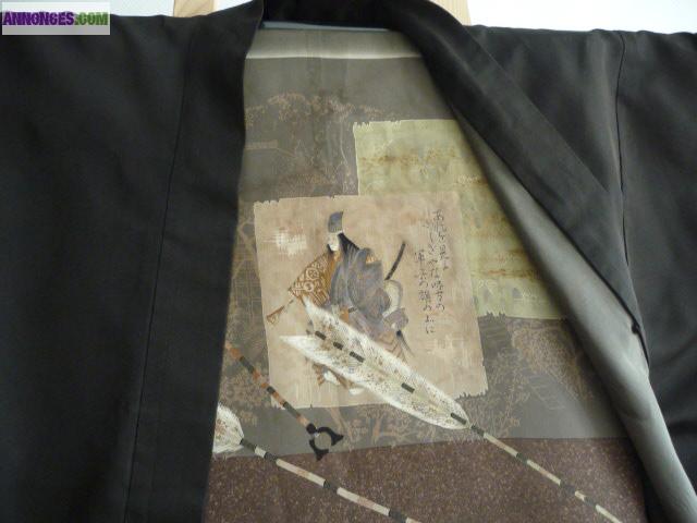 Kimono long, japonnais (véritable) fait main, artisanal, années 50/60