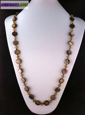 Collier sautoir gris marron ambre LIVRAISON GRATUITE