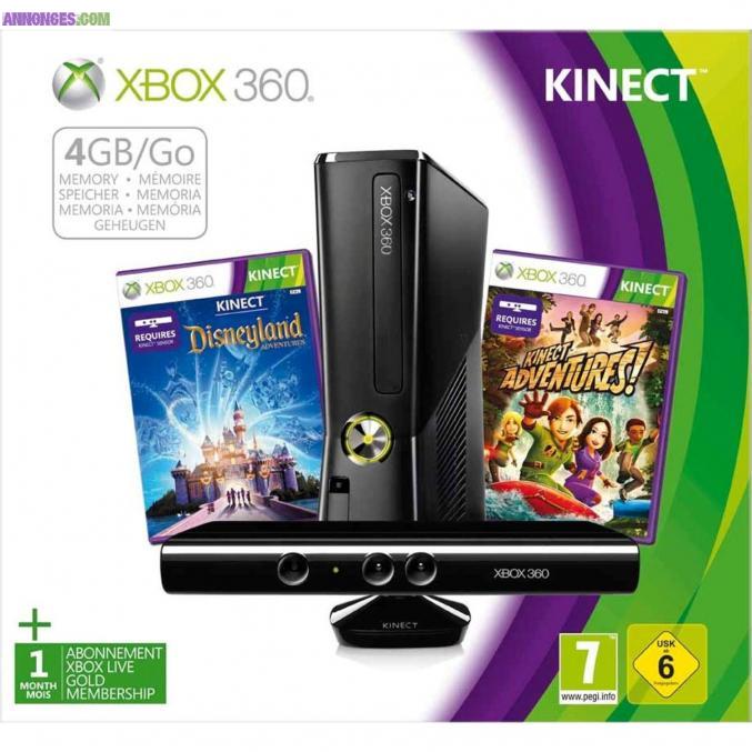 Console Xbox 360 4Go + Disneyland adventures + kinect adventures