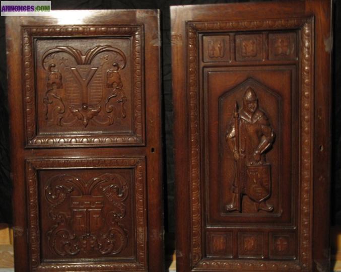 4 panneaux de Bois Sculptés