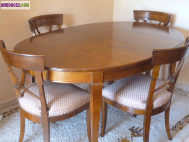 Table ovale merisier (collection TROTEL + 4 chaises "tapissier"