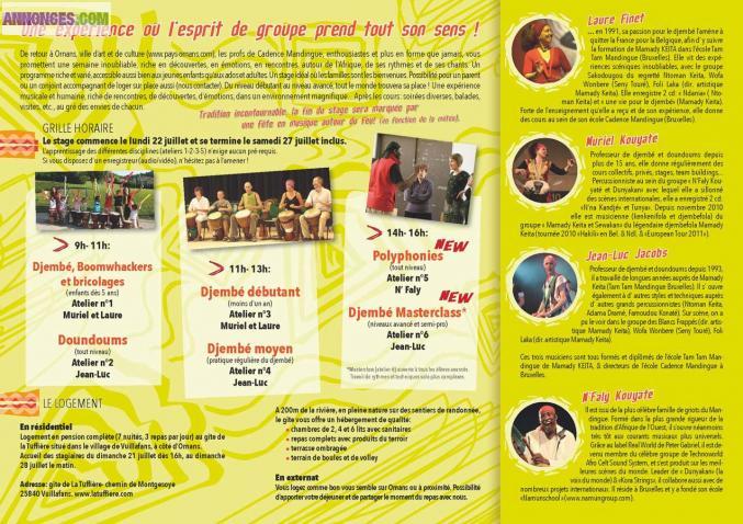 Stage djembé, douns, polyphonies africaines du 22 au 27 juillet!