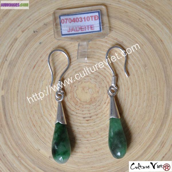 Boucles d'oreilles goutte d'eau en jade avec certificat