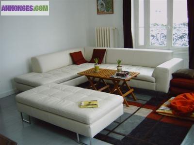 Ensemble canapé d'angle Papagéno + pouf Papagéno en cuir