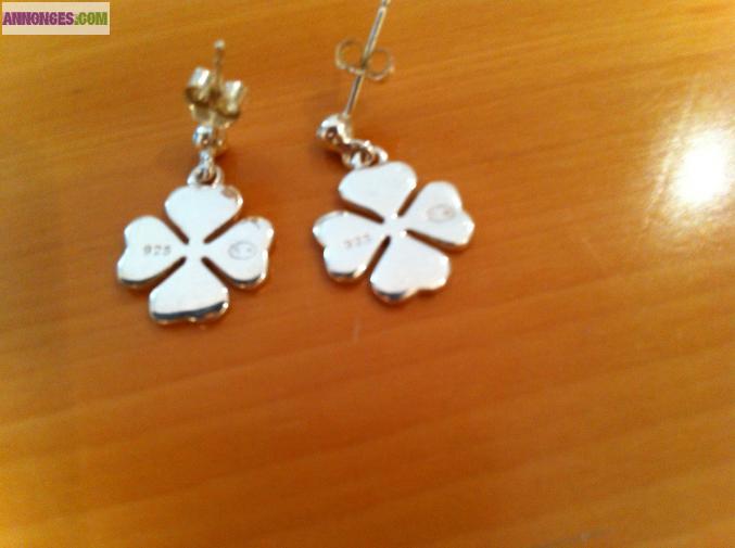 Boucles d'oreilles en argent 925 avec trèfle 4 feuilles