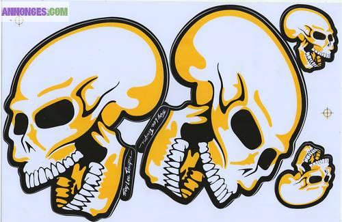 Stickers Tuning SKULL jaune et blanc