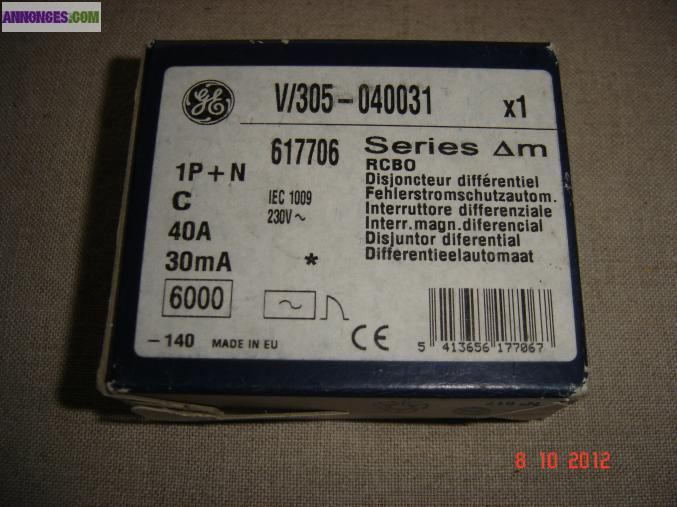 Disjoncteur différentiel 1P+N 40A 30mA GE