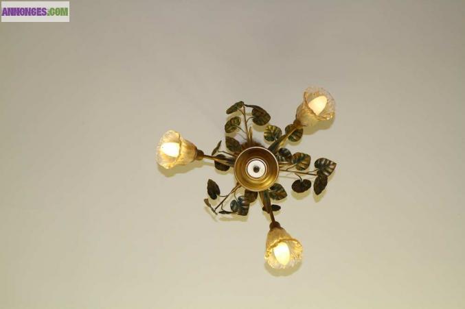 Lustre 3 branches fleurs fer forgé