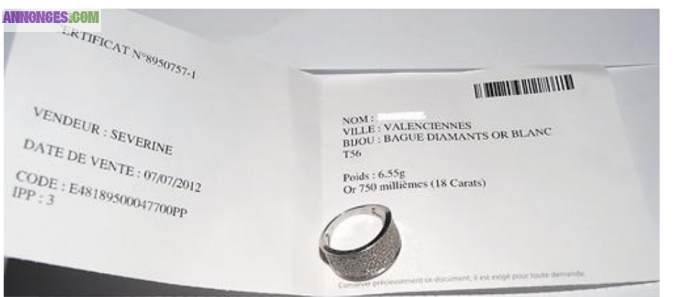Bague Diamants 1ct or blancTaille 56or 750 millièmes (18 carats) / poids : 6.55g