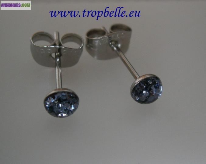 Boucles d'oreilles cristal rond gris