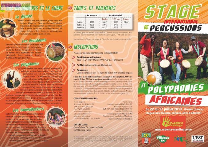 Stage djembé, douns, polyphonies africaines du 22 au 27 juillet!
