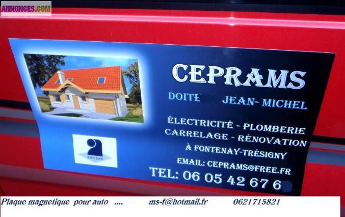 Plaque magnetique avec lettrage adhesif  logo pour auto utilitaire