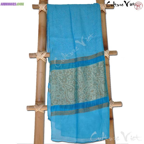 Idée cadeau écharpe en soie du Vietnam Turquoise