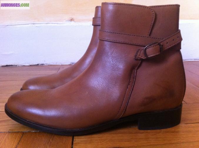 Bottine en cuir marron Femme