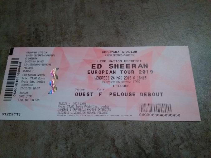 Place pour Ed Sheeran le 24 mai Lyon