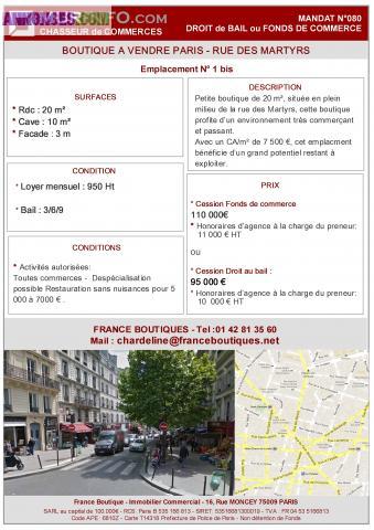 Boutique à vendre Paris 9ème - Rue des Martyrs