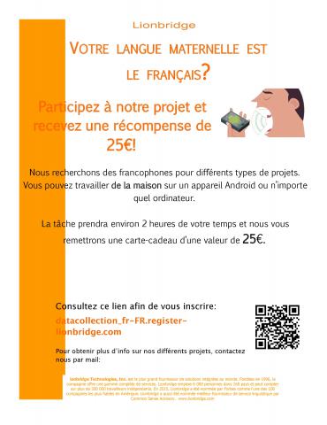 Participants pour des enregistrements vocaux, H/F !